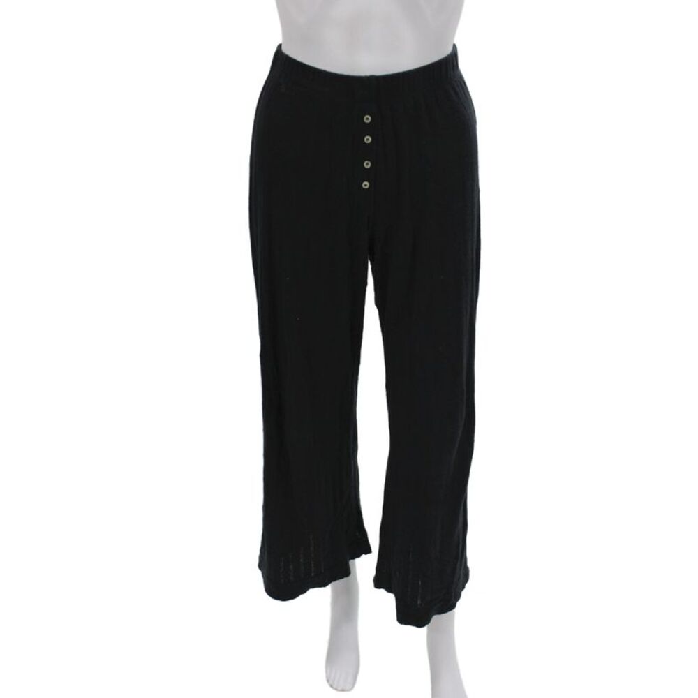 Leset Womens Cropped Black Cotton Pants Button Closure Size XS